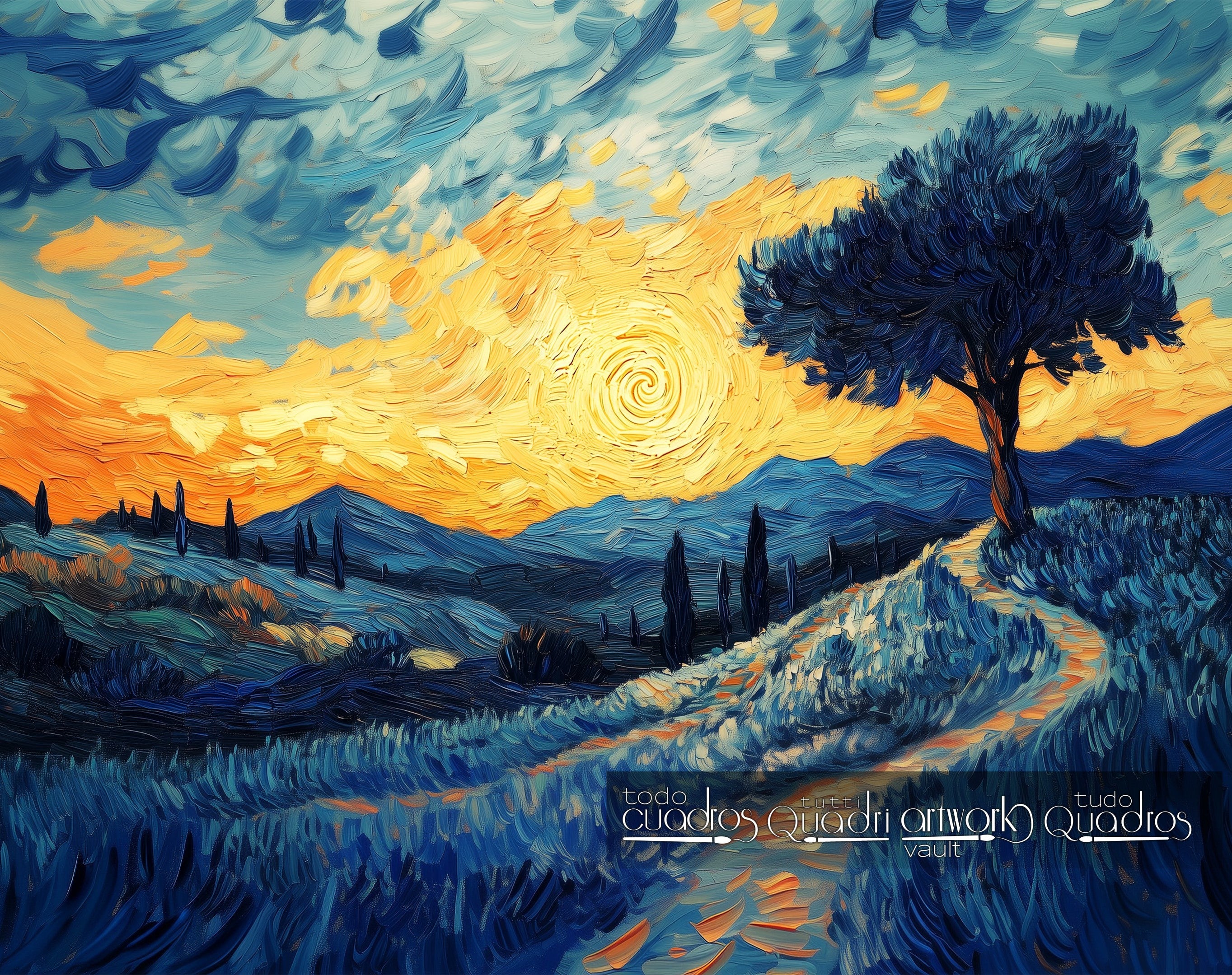 Camino hacia el sol, estilo Van Gogh moderno